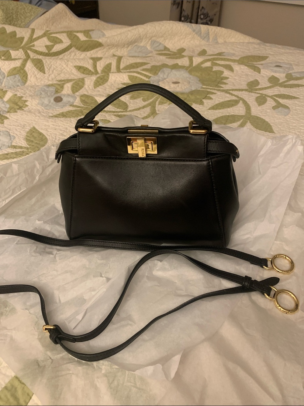 Fendi Black Leather Satchel with Gold-Tone Hardware